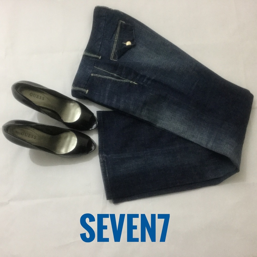 Seven7 Blue Jean Size 8 Flare Leg Distress Stretch